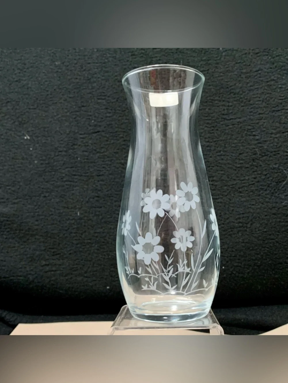 🔍 Vintage Paşabahçe Etched Daisy Floral Glass Vase Original Label Made in Turkey